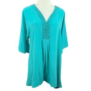 Maryan Mehlhorn M Silk Tunic Dress Braided V-Neck Kimono Resortwear Quiet Luxury